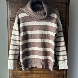 Hem & Thread Brown and Cream Striped Ribbed Knit Sweater